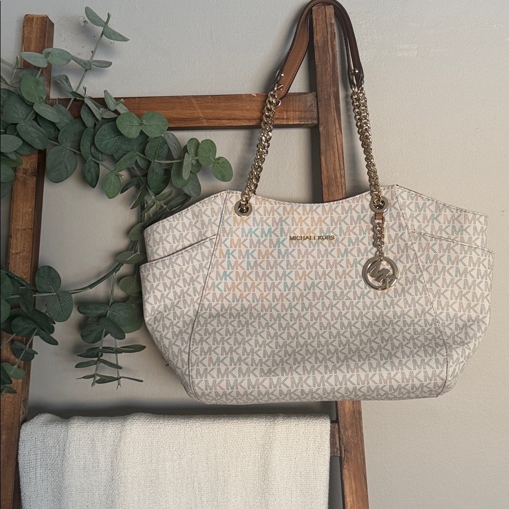 Michael Kors Signature Cream and Tan Tote with matching Wallet